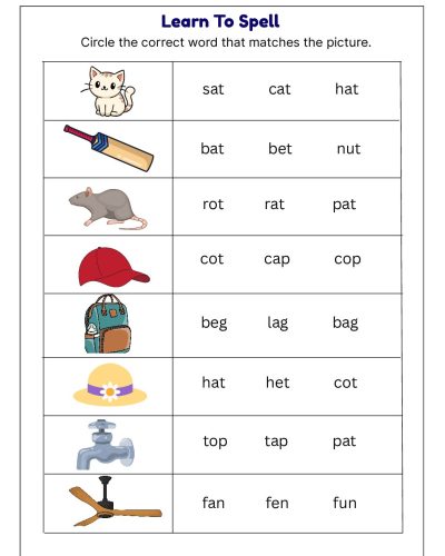 Grade 1 English Worksheet – Learn to Spell with Pictures