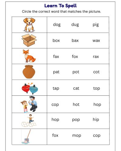 Grade 1 English Worksheet – Learn to Spell with Pictures