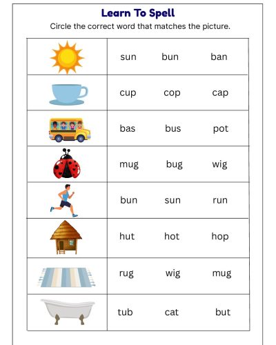 Grade 1 English Worksheet – Learn to Spell with Pictures