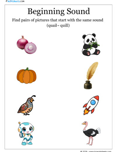 LKG- Phonics Worksheet-Match the Pictures with the Same Beginning Sound -4