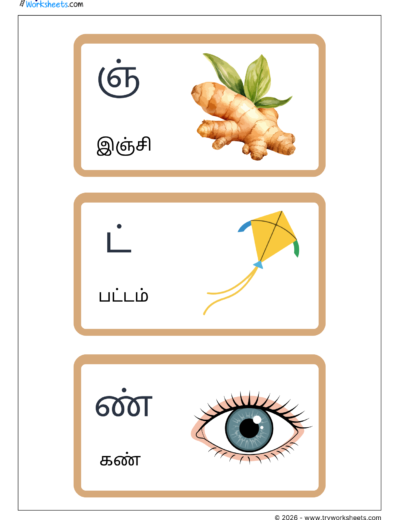 Tamil Mei Ezhuthukkal Flash Cards – Page 2 | ஞ் ட் ண்
