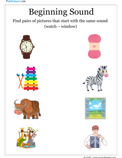 LKG Beginning Sounds Worksheets | Find Picture Pairs with the Same Sound – 6