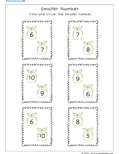 LKG Smaller Number Worksheets | Free Printable Math Worksheets