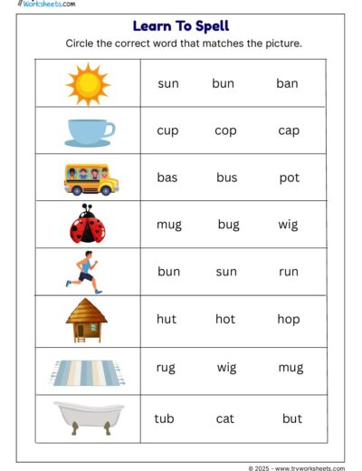 Grade 1 English Worksheet – Learn to Spell with Pictures