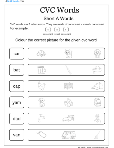 CVC Words Worksheets – Printable CVC Word Activities for Kids