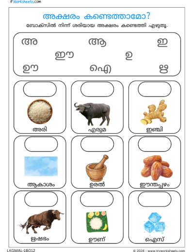 Swaraksharam Activities for Kids | Malayalam Vowel Worksheets – 12