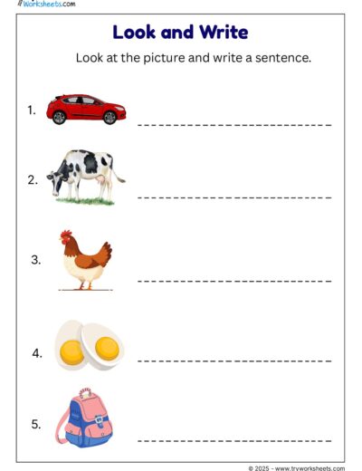 Look and Write Worksheets – Picture Writing for Kids