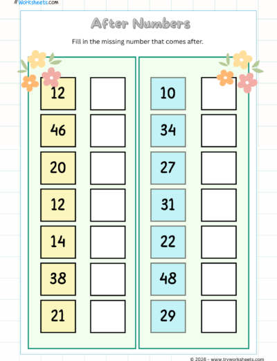 Before, After & Between Numbers Worksheets for UKG