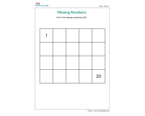 Missing Numbers: Fill in Numbers 1 to 20