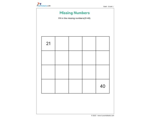 Missing Numbers: Fill in Numbers 21 to 40