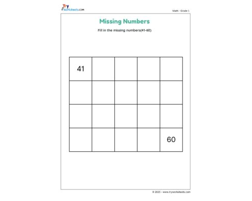Missing Numbers: Fill in Numbers 41 to 60