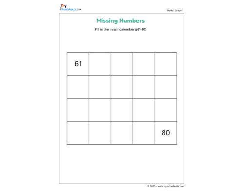 Missing Numbers: Fill in Numbers 61 to 80
