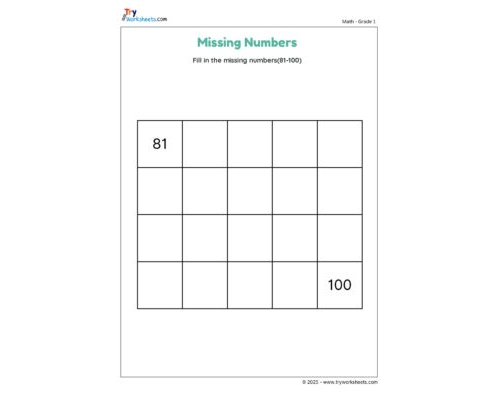 Missing Numbers: Fill in Numbers 81 to 100