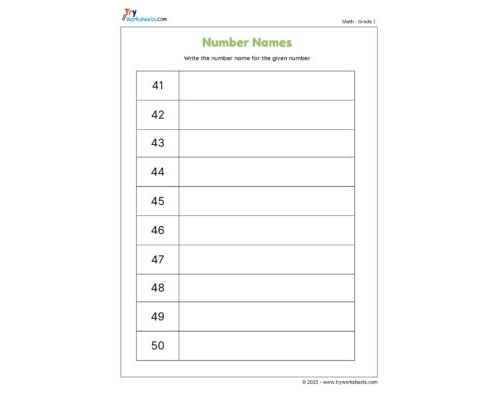 Write the Number Name for the Given Number (41 to 50)