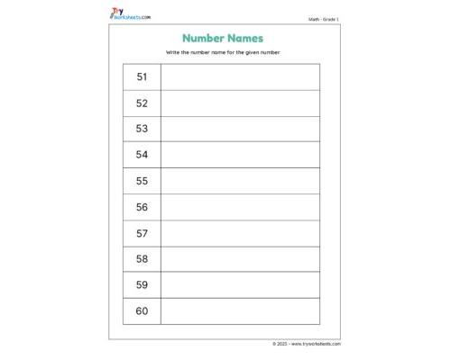 Write the Number Name for the Given Number (51 to 60)