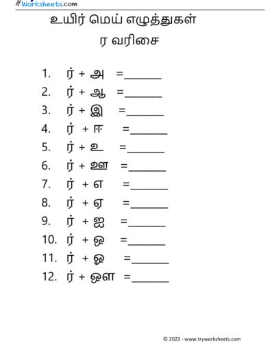 உயிர் மெய் எழுத்துகள் – ர வரிசை