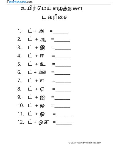 உயிர் மெய் எழுத்துகள் – ட வரிசை