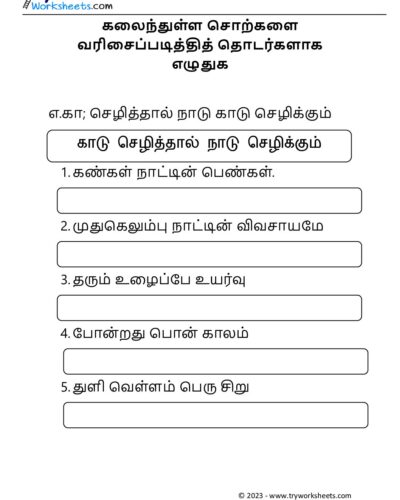 Tamil Worksheets – Grade 5 – Frame Sentence
