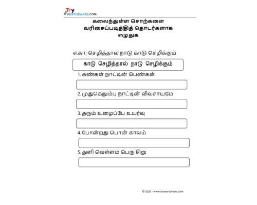 Tamil Worksheets – Grade 5 – Frame Sentence