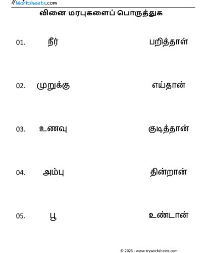 Tamil Worksheets – Grade 5 – Vinai Marabu